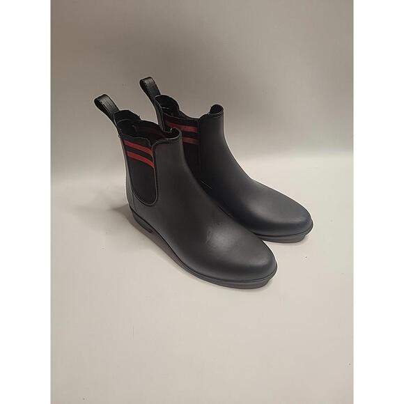 Aldo Women's Puddle Chunky Chelsea Ankle Rain Boots Black Red Size 7 - Picture 1 of 7